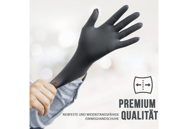 IEA Medical Nitril-Handschuhe Nitrilhandschuhe Schwarz M 100 Stk, Einweghandschuhe, Einmalhandschuhe (Box, 100-St., Stück) puderfrei, latexfrei, Hygiene-, Küchen-, Untersuchungshandschuhe