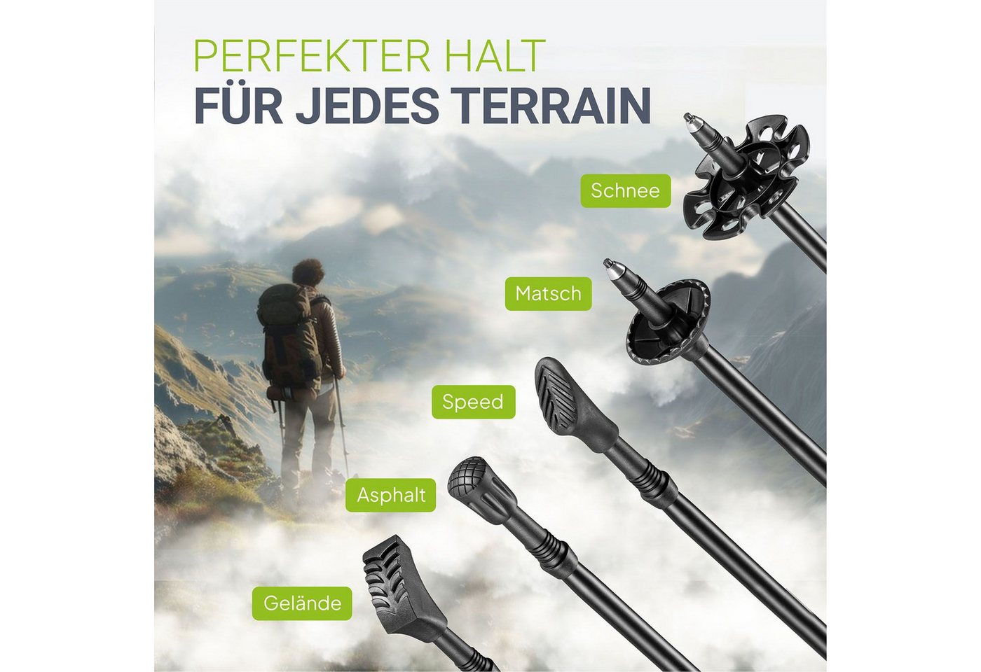 Juskys Wanderstöcke (2 St), Alu Teleskop, leicht & ausziehbar, für Damen & Herren, mit Zubehör