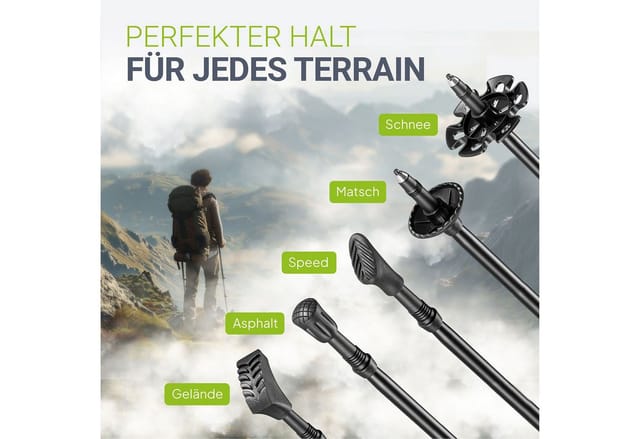 Juskys Wanderstöcke (2 St), Alu Teleskop, leicht & ausziehbar, für Damen & Herren, mit Zubehör