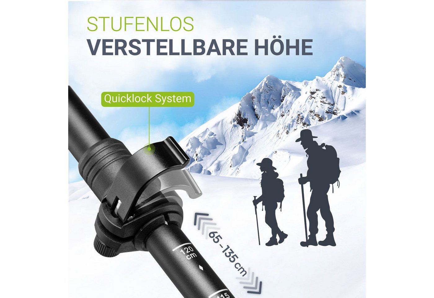 Juskys Wanderstöcke (2 St), Alu Teleskop, leicht & ausziehbar, für Damen & Herren, mit Zubehör Bild 3