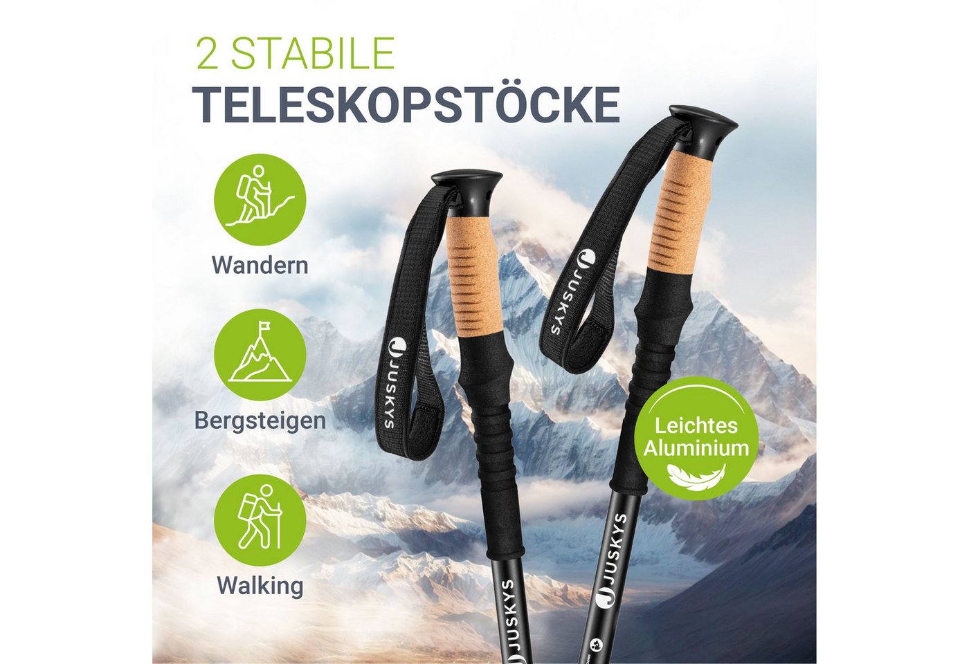 Juskys Wanderstöcke (2 St), Alu Teleskop, leicht & ausziehbar, für Damen & Herren, mit Zubehör Bild 5