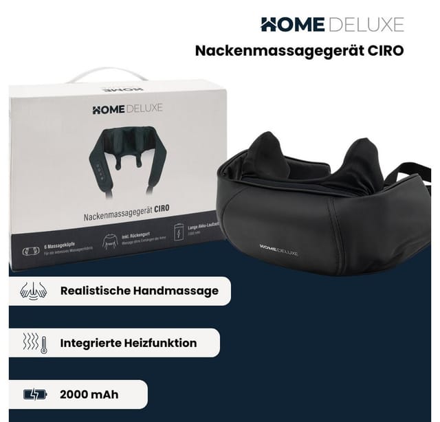 HOME DELUXE Nacken-Massagekissen CIRO - Kabellos & Wärmefunktion, Massagegeräte, 3D Massage, Rückenmassage, Nackenmassage