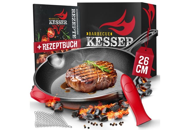 KESSER Grillpfanne, Gusseisenpfanne voreingebrannt Bratpfanne Gusseisen Steak Pfanne