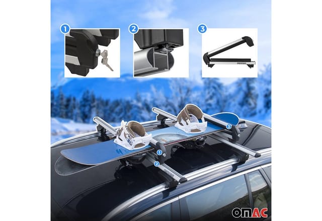 OMAC Dachträger Menabo Skiträger Snowboardträger Universal Abschließbar Schwarz 2x, Anti-Diebstahl-Schloss,Abnehmbar,Wasserdicht