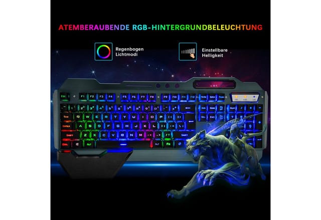 ZIYOU LANG Kabellose Gaming-Tastatur-Maus-Kombination mit mechanischem Gefühl Gaming-Tastatur (gebürstete Aluminiumlegierung)