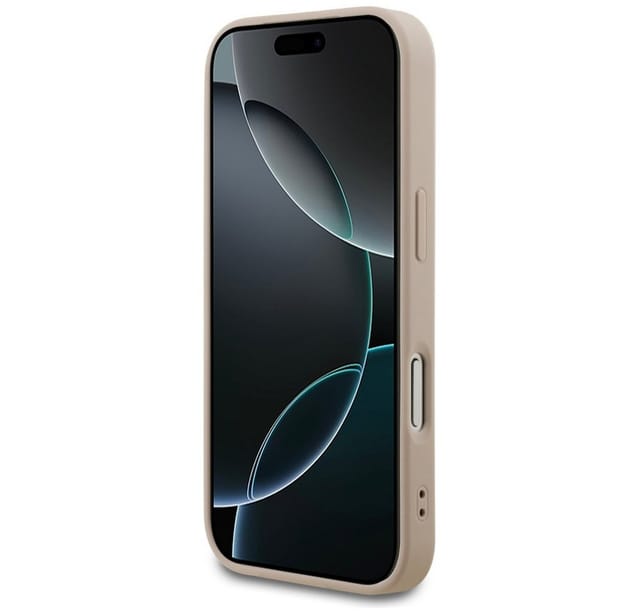 Guess Handyhülle iPhone 17 Pro Kunstleder rosa Classic Logo goldfarben Metall 6,3 Zoll, Kantenschutz