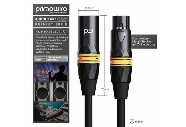 Primewire Audio-Kabel, XLR, XLR Stecker, XLR Buchse (1000 cm), XLR Audiokabel - NF-Audiokabel - 10m
