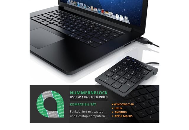Aplic USB Keypad, Multimediatasten, rutschfest, vollständiges Numpad-Layout Tastatur (22 Tasten, Tastaturerweiterung für Laptop PC und Tablet, 1,5m Kabel)