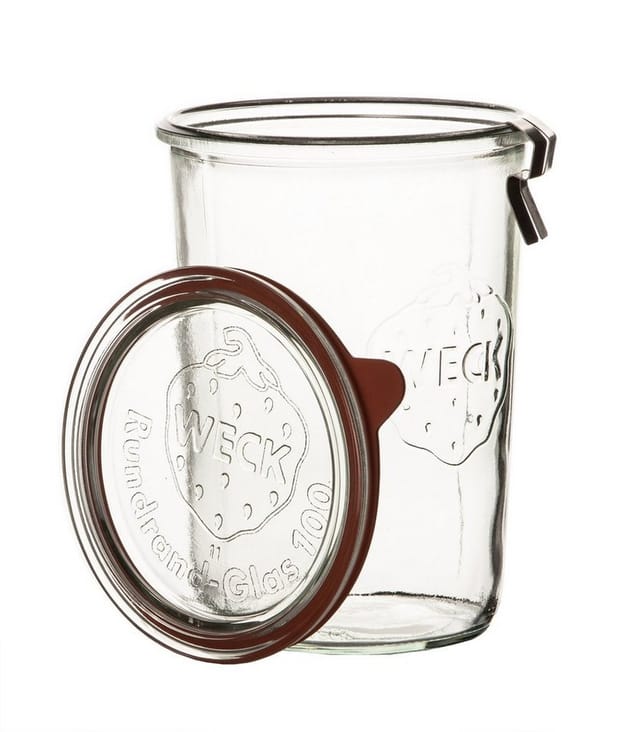 WECK Vorratsglas 6x WECK-Sturzglas 850ml (3/4 Liter) mit Gummiring, Glas, (Set, 6-tlg., 6 Gläser, 6 Klammern, 6 Dichtringe, 6 Glasdeckel), 6 Einweckgläser 850ml inkl. Dichtringen, Klammern & Glas-Deckeln