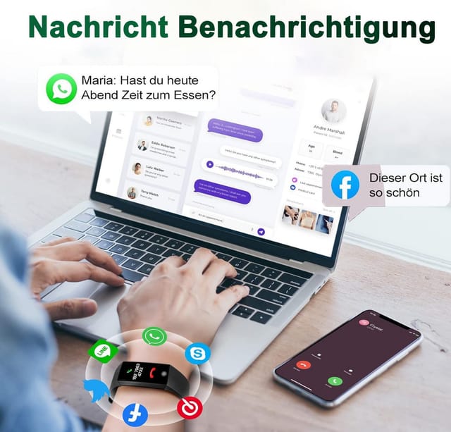 ibettertec Fitness Tracker Uhr mit Anruffunktion für Damen Herren Smartwatch Smartwatch (1.1" AMOLED-Display Zoll Zoll) 5 ATM IP68 Wasserdicht Fitness Tracker mit Schrittzähler Pulsuhr Blutdruck Messgerät für Android iOS, Schlaf-Monitor, Activity Tracker, SpO2, Kalorien-Tracker,Schrittzähler