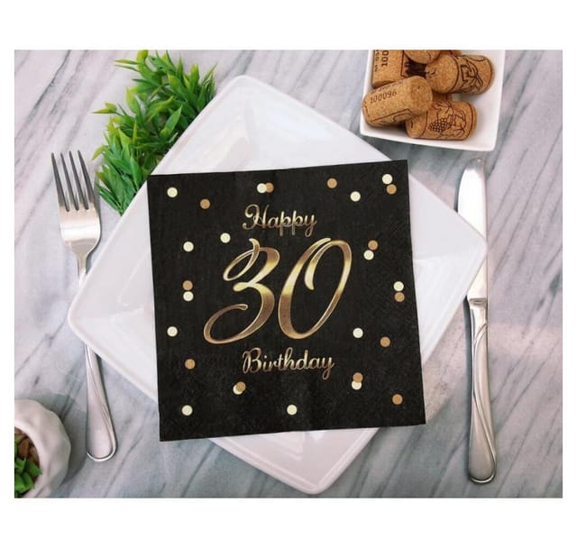 Godan Papierserviette Happy 30 Birthday Servietten, schwarz, 33 cm, 20 Stück