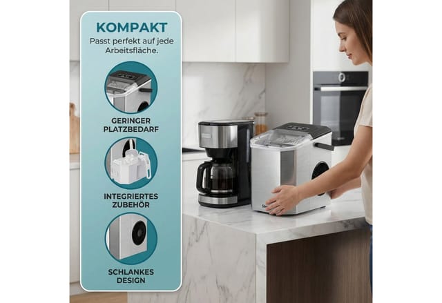 Silonn Eiswürfelmaschine Eiswürfelbereiter kompakt, 2 Eisgrößen, Selbstreinigung, tragbar, 12 kg/Tag, selbstreinigend, ≤ 35 dB