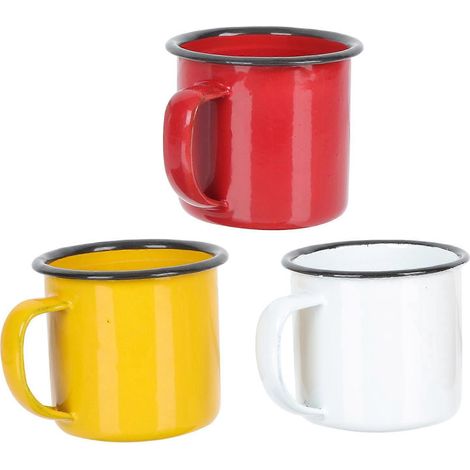 Set Aus 3 Kleinen, Farbigen Emaillebechern Für Wasser, Tee Oder Andere Getränke. – 8 X 6 Cm