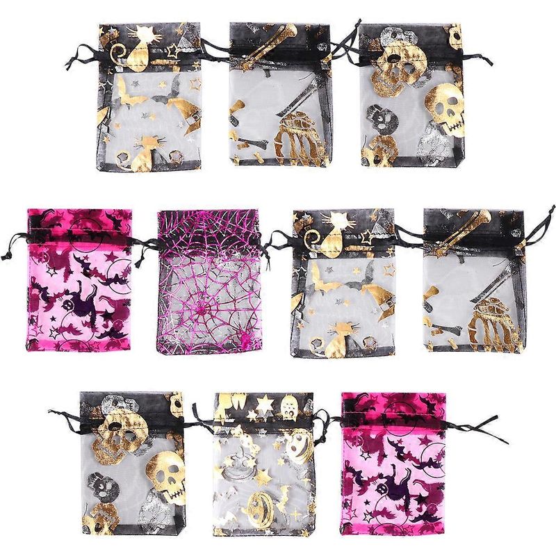 Set Mit 60 Organza-geschenktüten Für Halloween, Mit Kordelzug Für Schmuck – 9 X 12 Cm