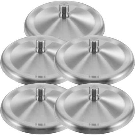 Set Mit 5 Unzerbrechlichen, Runden Edelstahldeckeln Für Becher Und Tassen – 8,50 X 8,50 X 1,50 Cm – Silber