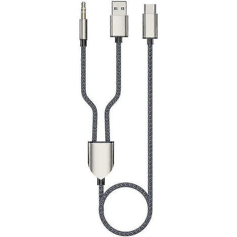 X 3,5-mm-usb-c-auf-usb-a-aux-kabel (2 Usb-a-anschlüsse) Für Autolautsprecher, Hifi-stereoklang – Blau