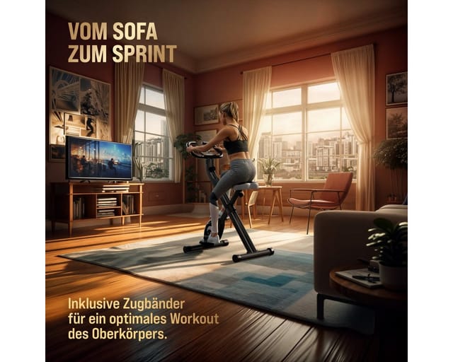 Sportana Heimtrainer Eagle 2, Klappbar Fitnessfahrrad 16 Stufen 7 Sitzhöhen LCD Display 2 Fahrrad