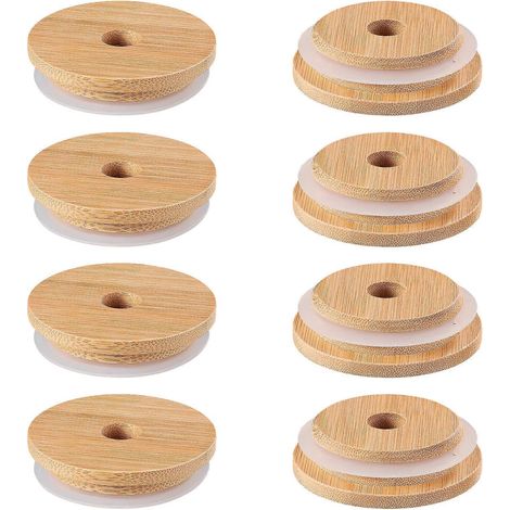 Doitool Set Mit 8 Bambusdeckeln Für Flaschen Und Gläser