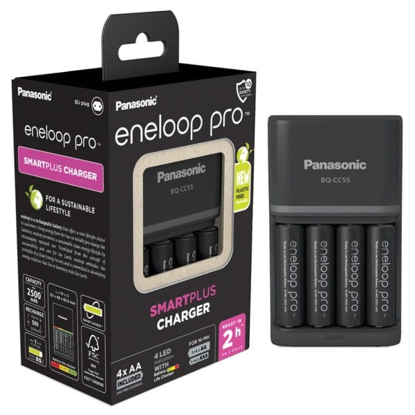 eneloop Akku Ladegerät Charger LED eneloop pro BQ CC55 4x AA 2500mAh für 4 Batterie-Ladegerät