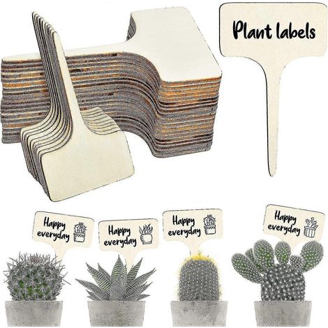 50 Robuste Pflanzenetiketten, T-förmige Holzetiketten, Wasserfeste Gartenetiketten (6 X 10 Cm)