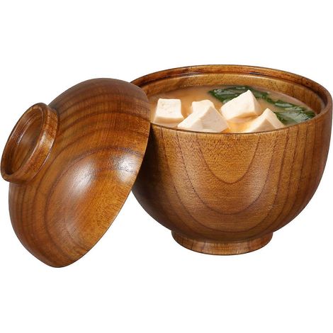 Set Aus 2 Holzschüsseln Mit Deckel, Suppen- Und Reisschüsseln, Servierschüsseln – 10,00 X 9,00 X 9,00 Cm