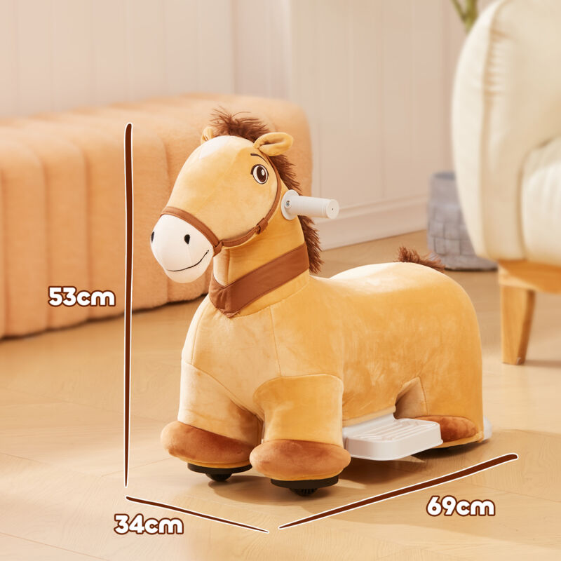 Musikalisches Mechanisches Pony (6v) Für Kinder Von 1-3 Jahren, Automatische Bewegungsfunktion, Batteriebetrieben, Braun