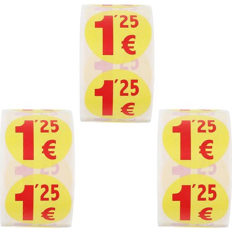 1500 Runde, Selbstklebende Preisschilder À 1,25 € Für Supermärkte – 3,8 X 3,8 X 0,05 Cm – Gelb