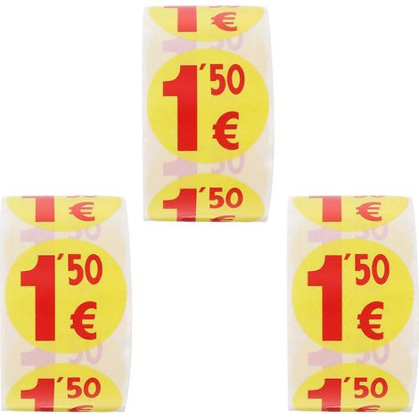 1500 Runde, Selbstklebende Preisschilder À 1,50 € Für Supermärkte – 3,8 X 3,8 X 0,05 Cm – Gelb