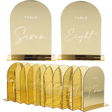 Set Mit 10 Acryl-haltern, Zahlen, Acryl-schildern, Auto-tischkarten, Hochzeitsschildern, Gastgeschenken – 15 X 10 X 0,6 Cm – Gold