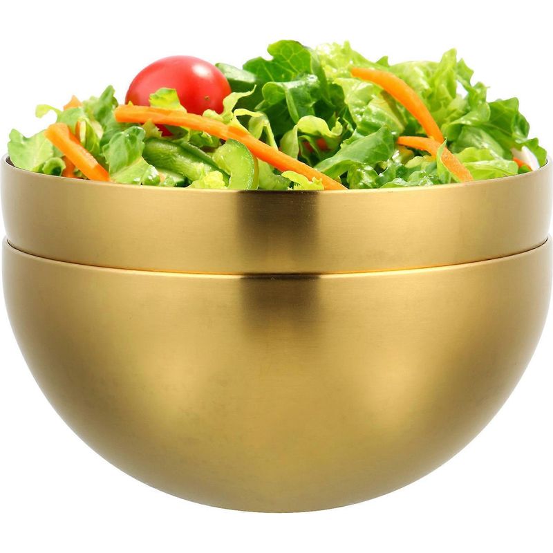 Set Mit 2 Salatschüsseln Aus Edelstahl Für Obst Und Gemüse – 15,00 X 15,00 X 7,20 Cm – Gold