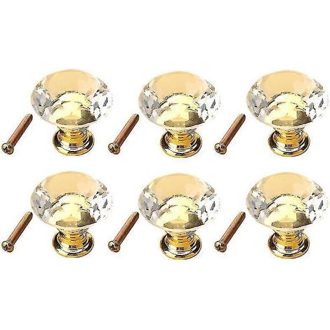 Set Mit 6 Ultraleichten 40-mm-schubladengriffen Aus K9-kristallglas Und Zinklegierung Für Möbel – Goldener Sockel