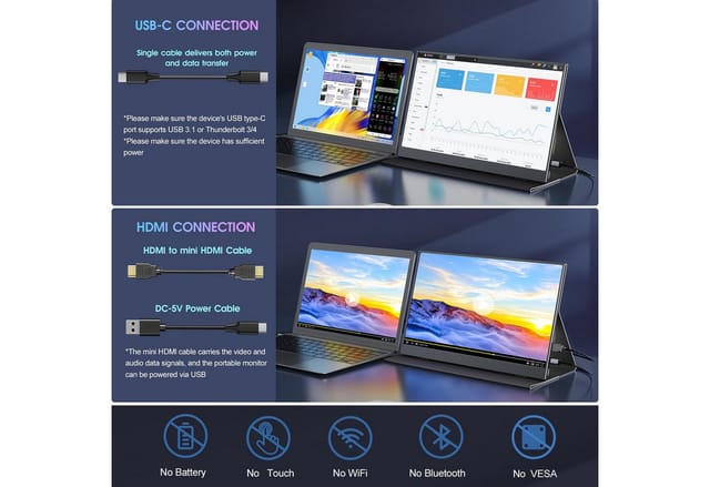 Bundviel Portable Monitor 15,6-Zoll tragbarer Monitor mit USB-C & HDMI, 1080P Portabler Monitor (40 cm/15.6 ", 1920 x 1080 px, FHD, 3 ms Reaktionszeit, 60 Hz)