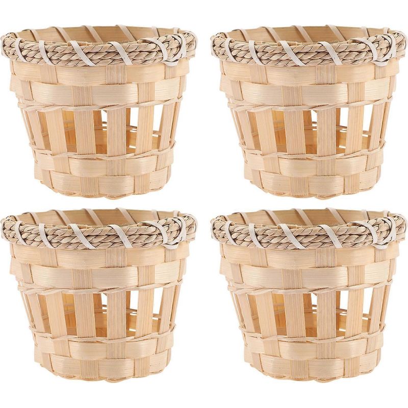 Set Mit 4 Zylindrischen Bambuslampenschirmen Für Innen- Oder Deckenlampen. – 10,50 X 10,50 X 8,00 Cm – Hellgelb