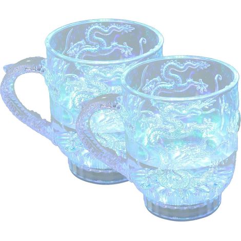 Set Mit 2 Mehrfarbig Blinkenden Led-induktionsbechern, Farbwechsel, Für Wasser, Milch, Tee, Kaffee (drachenmotiv) (285 Ml) – 9,7 X 8 X 5,5 Cm