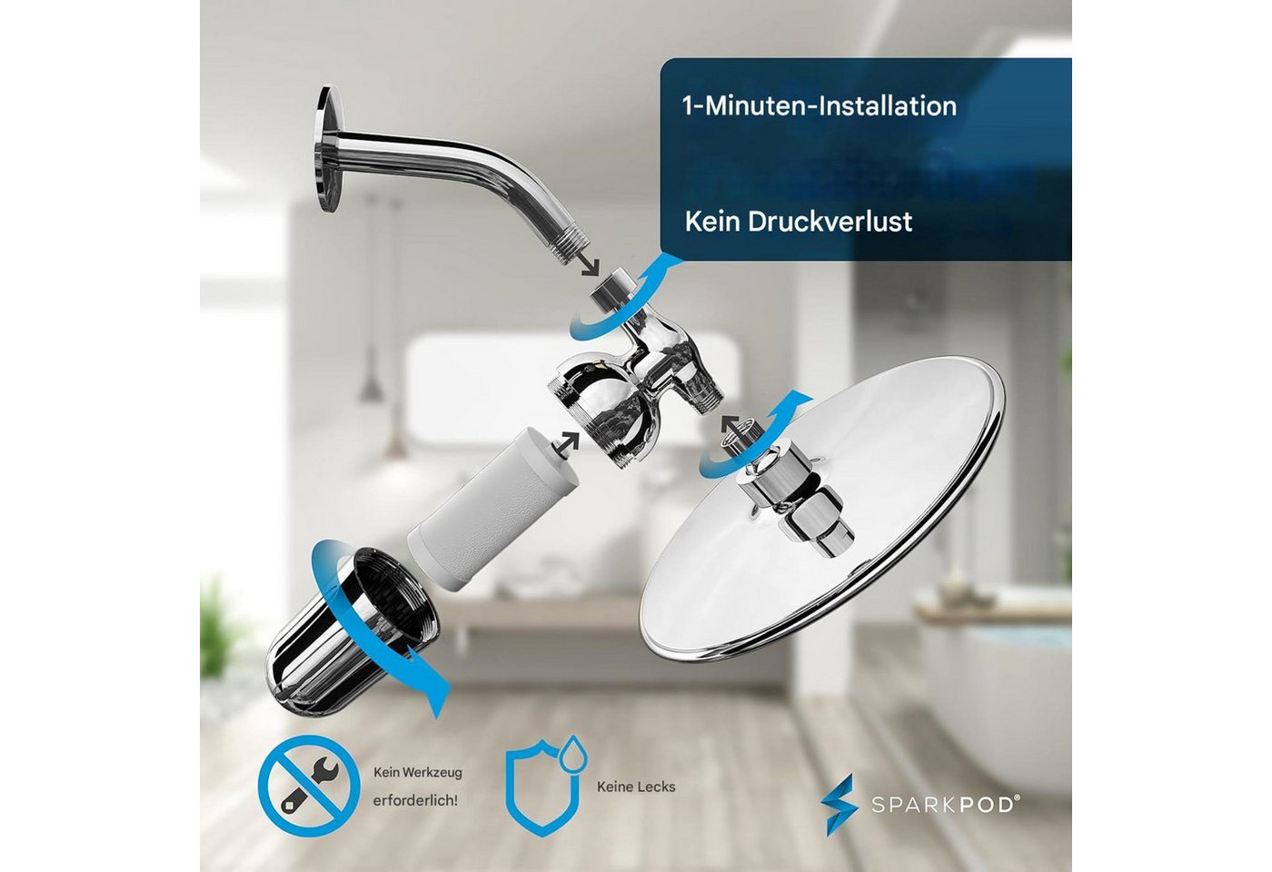 sparkpod Filter-Set Dusche Badewanne Hochleistungs-Duschfilter für Hautpflege, Zubehör für Alle Standard-Duschköpfe, ½-Zoll-Rohranschluss., Effektive Filterung für weicheres Wasser und verbesserte Hautpflege.