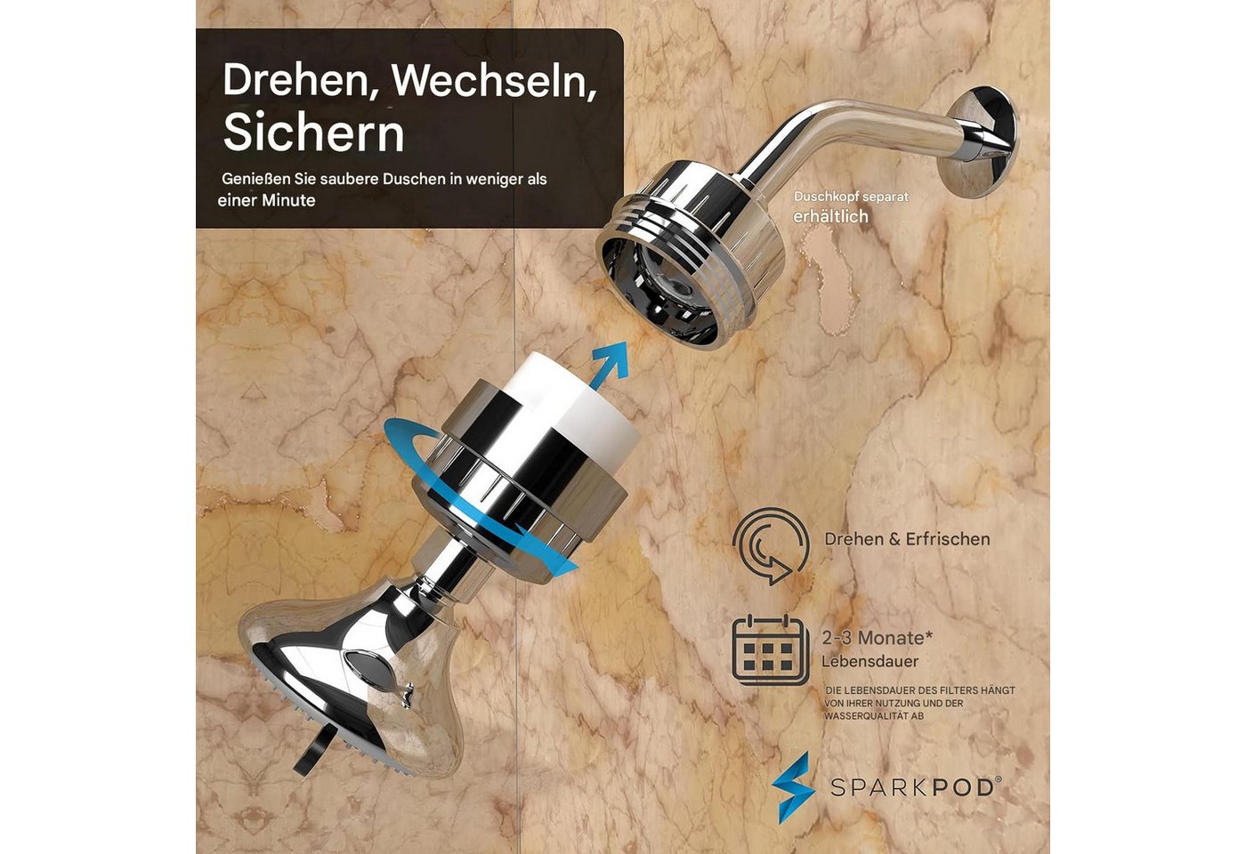 sparkpod Filter-Set Dusche Badewanne Hochleistungs-Duschfilter für Hautpflege, Zubehör für Alle Standard-Duschköpfe, ½-Zoll-Rohranschluss., Effektive Filterung für weicheres Wasser und verbesserte Hautpflege. Bild 2