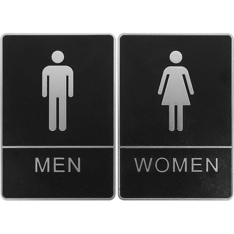 Set Mit 2 Selbstklebenden Wc-türschildern Aus Kunststoff Für Damen Und Herren – 20,00 X 14,00 X 0,50 Cm – Schwarz