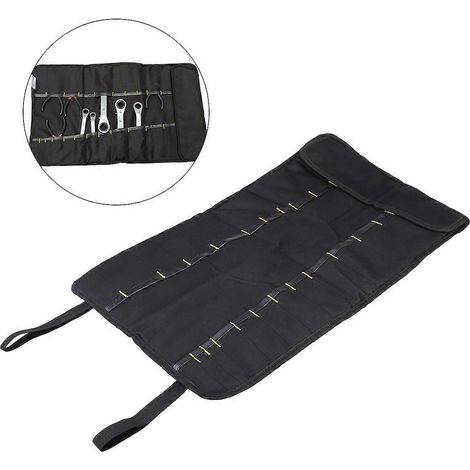 Multifunktionale, Aufrollbare Werkzeugtasche Mit 22 Fächern Für Zangen, Schraubendreher Und Schraubenschlüssel (schwarz) – 58,00 X 34,00 X 0,50 Cm – Schwarz