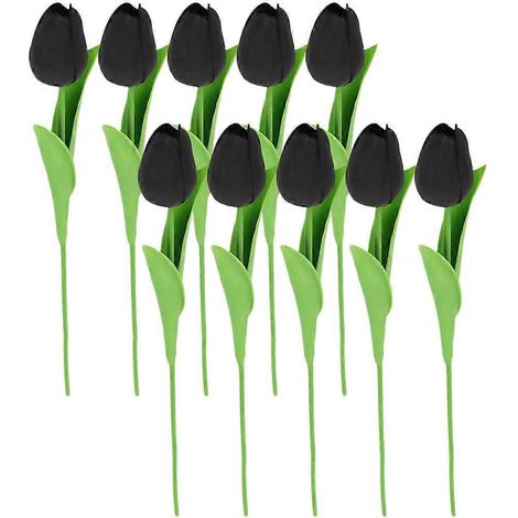 10 Künstliche Tulpen Aus Pu Für Blumensträuße – 35,00 X 8,00 X 3,80 Cm – Schwarz