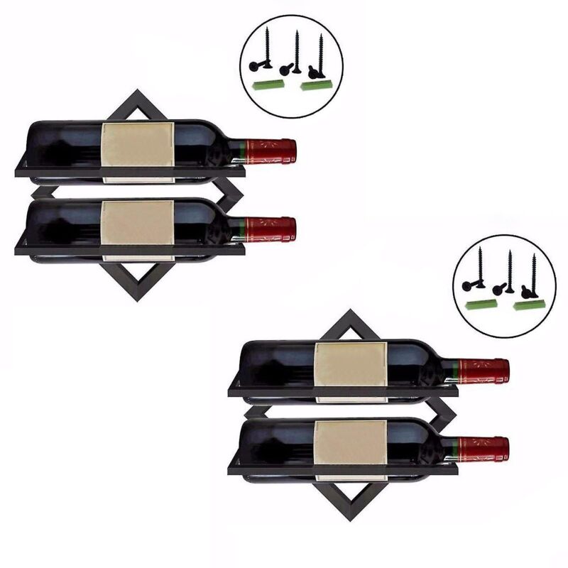2er-set Wand-weinregale Aus Metall, 26,7 X 26,7 Cm (10,5 X 10,5 Zoll), Ausstellungsregal Für Zuhause, Küche Oder Bar – Schwarz