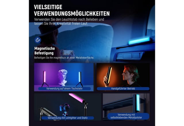Neewer Videoleuchte TL21C Handlichtstab, Magnetischer RGB Lichtstab, mit APP Steuerung, 2550mAh Akku, 2500K~8500K dimmbar CRI 95+, für Fotografie Vlog TikTok