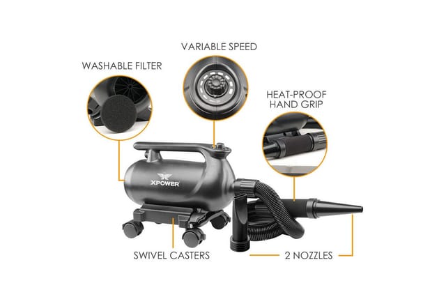 XPOWER Handstaubsauger A-16 Autotrockner Gebläse Autotrocknergebläse & mobilen Lenkrollen, 2200 W, Gebläse Autoanbautrockner, Flexibler Schlauch und Handschutz, selbstexpandierender 30ft Schlauch