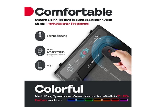 Sportstech Laufband sWalk, bis 8 km/h, Steigung 7,5%, Trainingsprogramme, LED Tempolicht