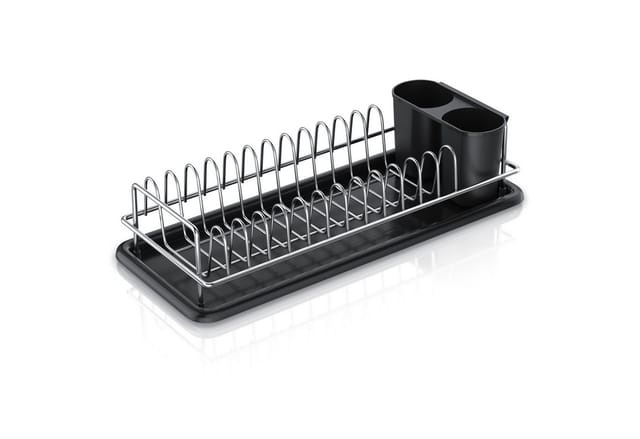 Arendo Geschirrständer Abtropfgestell, platzsparend, kompakt, 12 Tellerhalter, Besteckhalter, Edelstahl, Abtropfschale, rostfrei, robust, einfache Montage