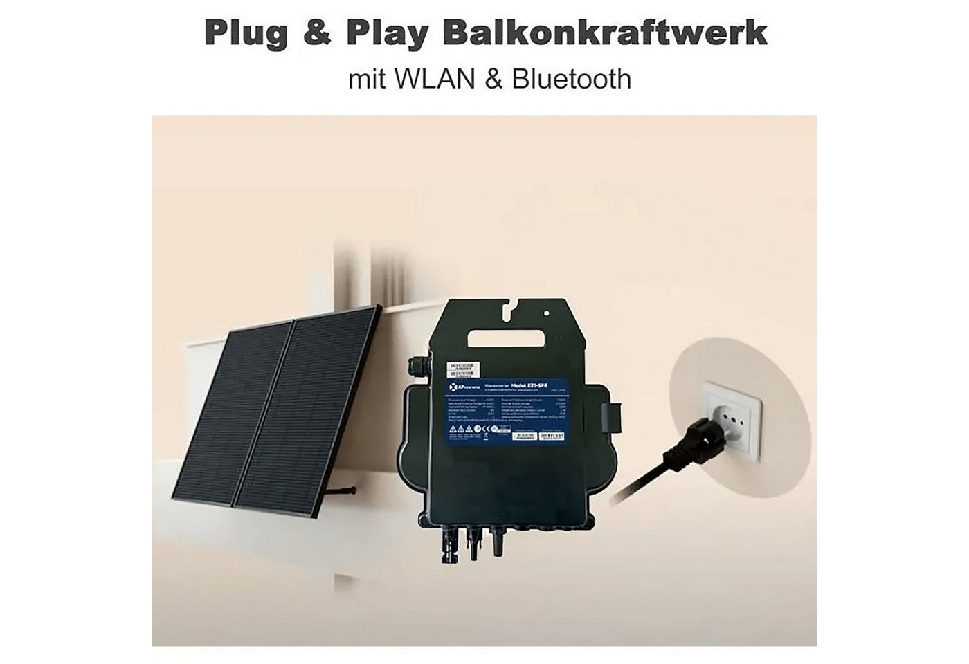 SUNNIVA Wechselrichter AP Systems Mikro-Wechselrichter 800 W EZ1-M-EU für Balkonkraftwerk, (IP67 wetterfest, Plug-&-Play Installation, 2 MPPT, Bluetooth & WIFI, inkl. 5 m Anschlusskabel Micro Inverter)