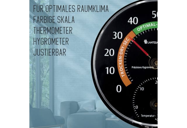 Lantelme Raumthermometer Analog Kombi Thermometer Hygrometer Zimmer Innen Raumklimakontrolle, 1-tlg., Gerät ist Justierbar, Luftfeuchte 0 bis 100% rel. und Temperatur -5 bis 45° Celsius