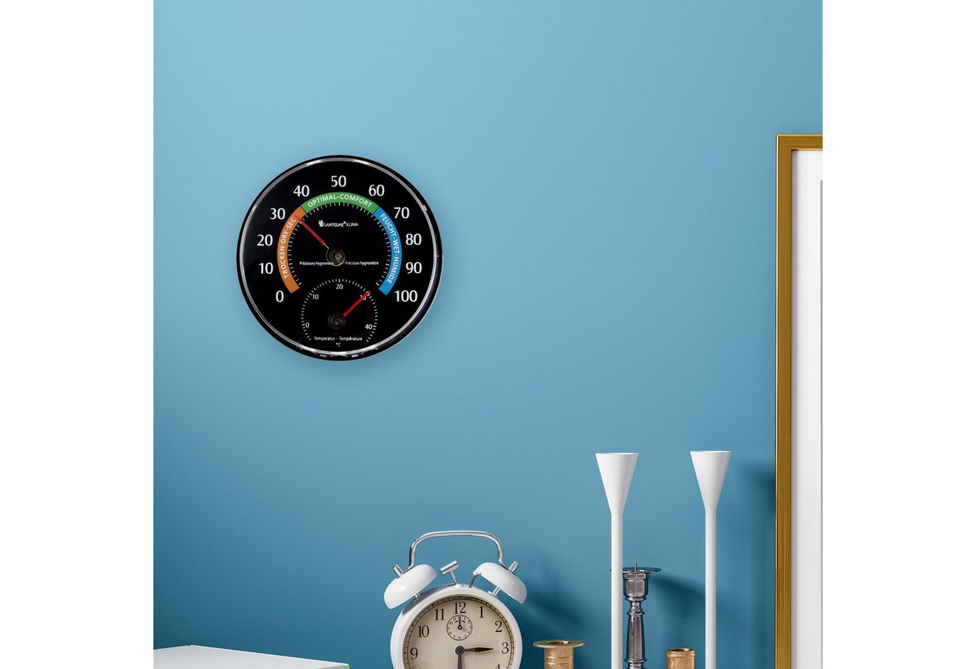 Lantelme Raumthermometer Analog Kombi Thermometer Hygrometer Zimmer Innen Raumklimakontrolle, 1-tlg., Gerät ist Justierbar, Luftfeuchte 0 bis 100% rel. und Temperatur -5 bis 45° Celsius Bild 3