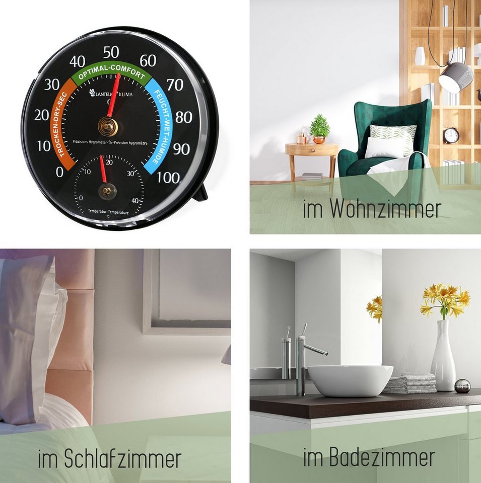 Lantelme Raumthermometer Analog Kombi Thermometer Hygrometer Zimmer Innen Raumklimakontrolle, 1-tlg., Gerät ist Justierbar, Luftfeuchte 0 bis 100% rel. und Temperatur -5 bis 45° Celsius Bild 5