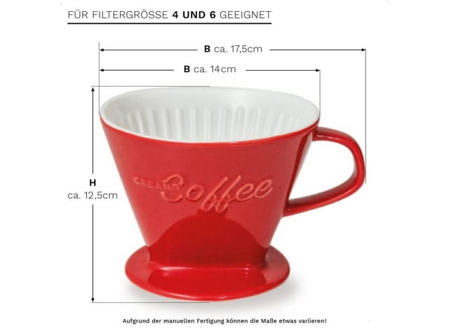 Creano Handfilter Creano Porzellan Kaffeefilter (rot), Porzellan, für Filtergröße 4
