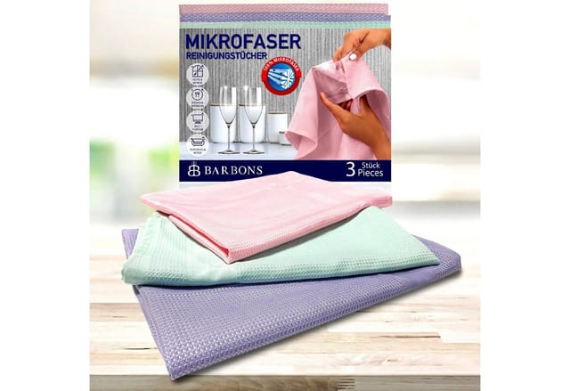 BARBONS Mikrofasertücher Geschirrtücher Allzwecktücher Fenstertücher Mikrofasertuch (100% Mikrofaser, 60x40 cm, 1 Packung, 3-tlg., Allzwecktücher, Streifenfrei, Staubfrei Auto)